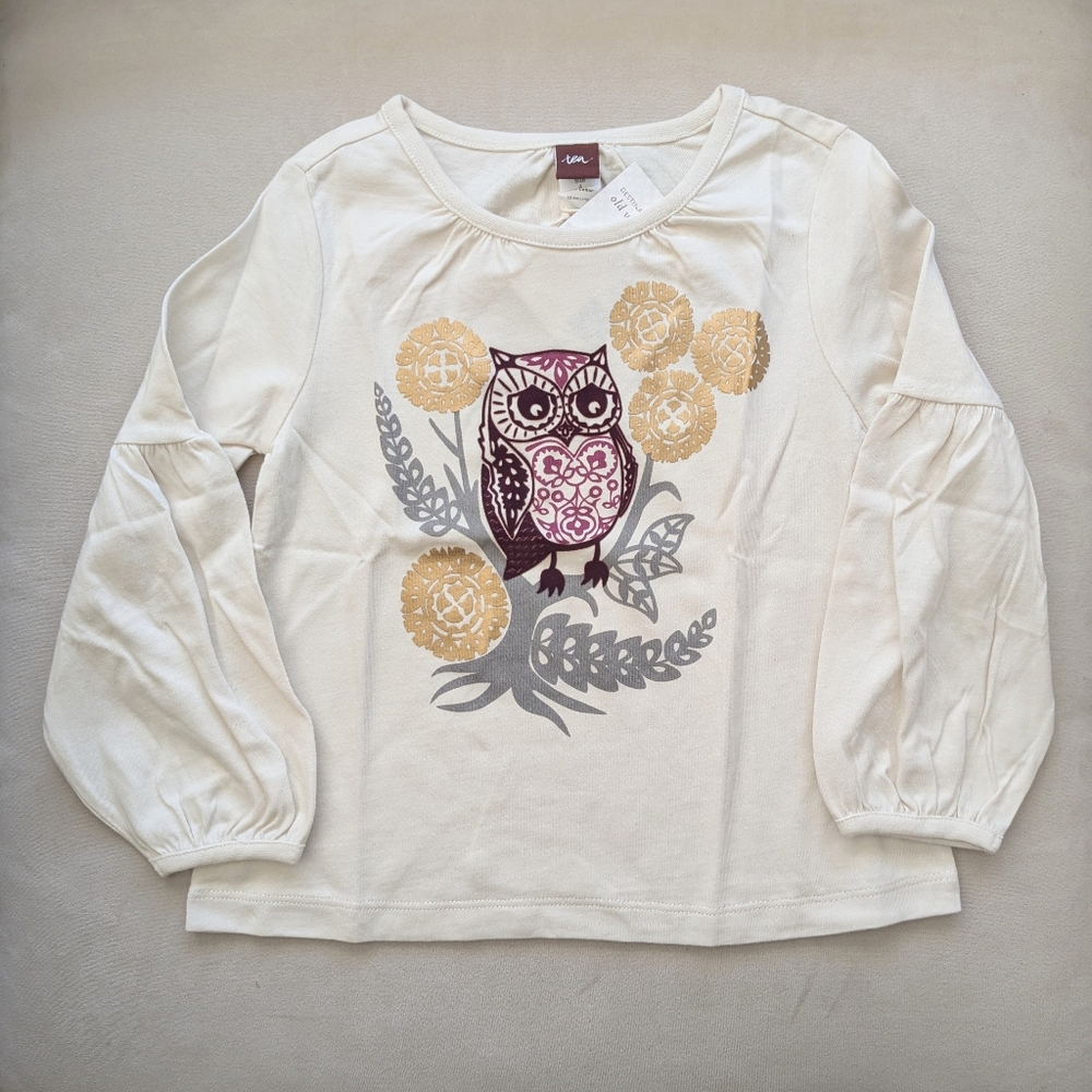 NWT Tea Collection Felt Owl Top - size 4